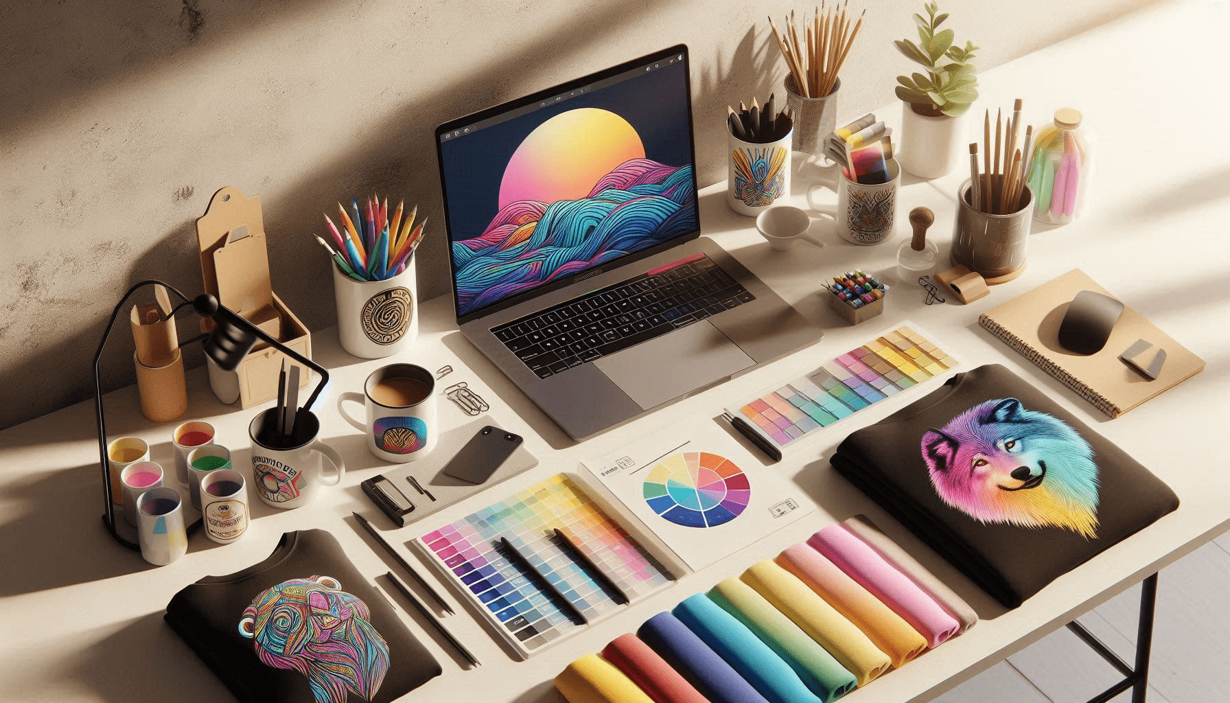 A complete workspace setup showing how to start an Etsy print on demand business.