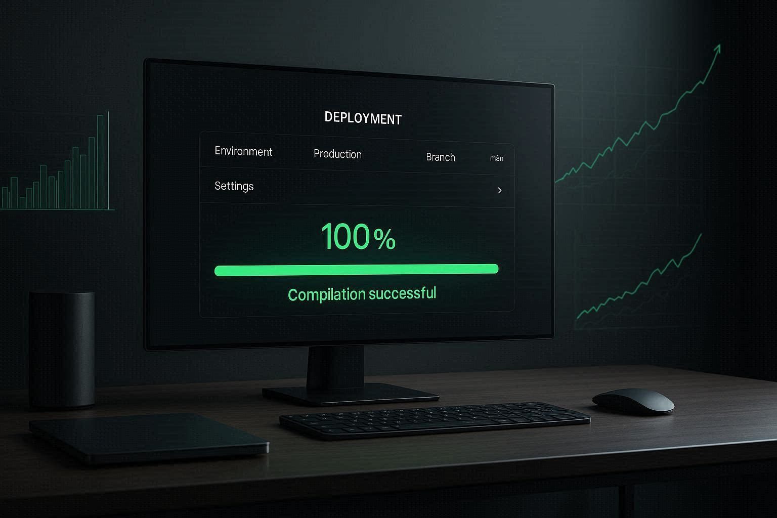 A professional desktop monitor demonstrating a completed automated app store deployment workflow in 2026.