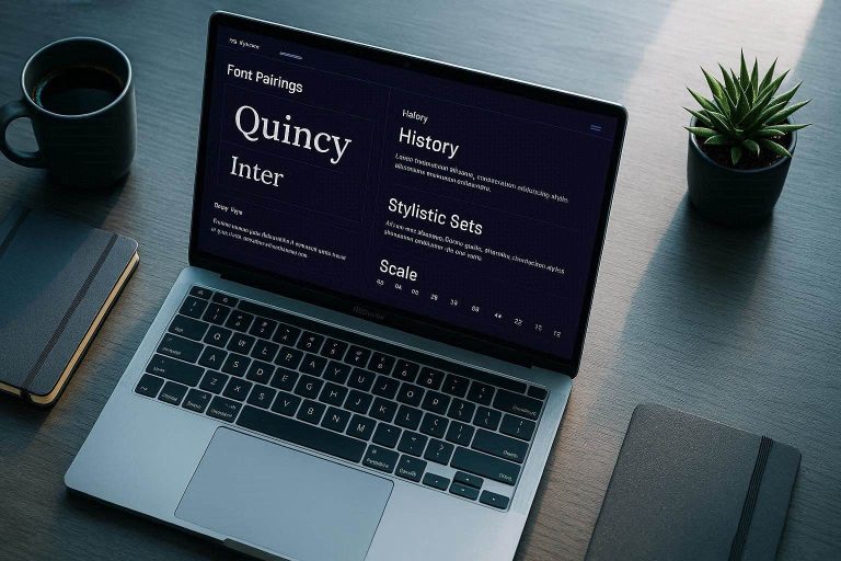 Professional Canva font pairing workflow displayed on a laptop screen