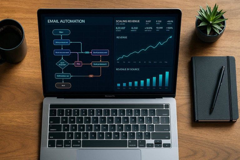 Analytics dashboard displaying the conversion rate of a faceless email marketing funnel