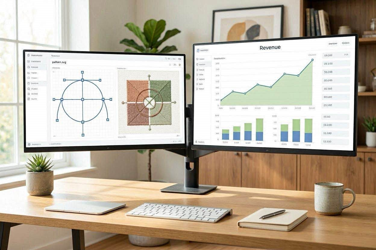 A computer screen showing an analytics dashboard to represent pricing digital craft downloads.