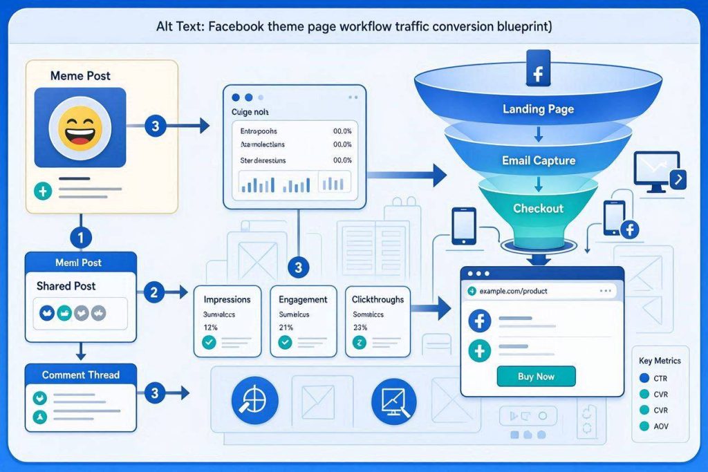 Facebook theme page workflow viral video curation process